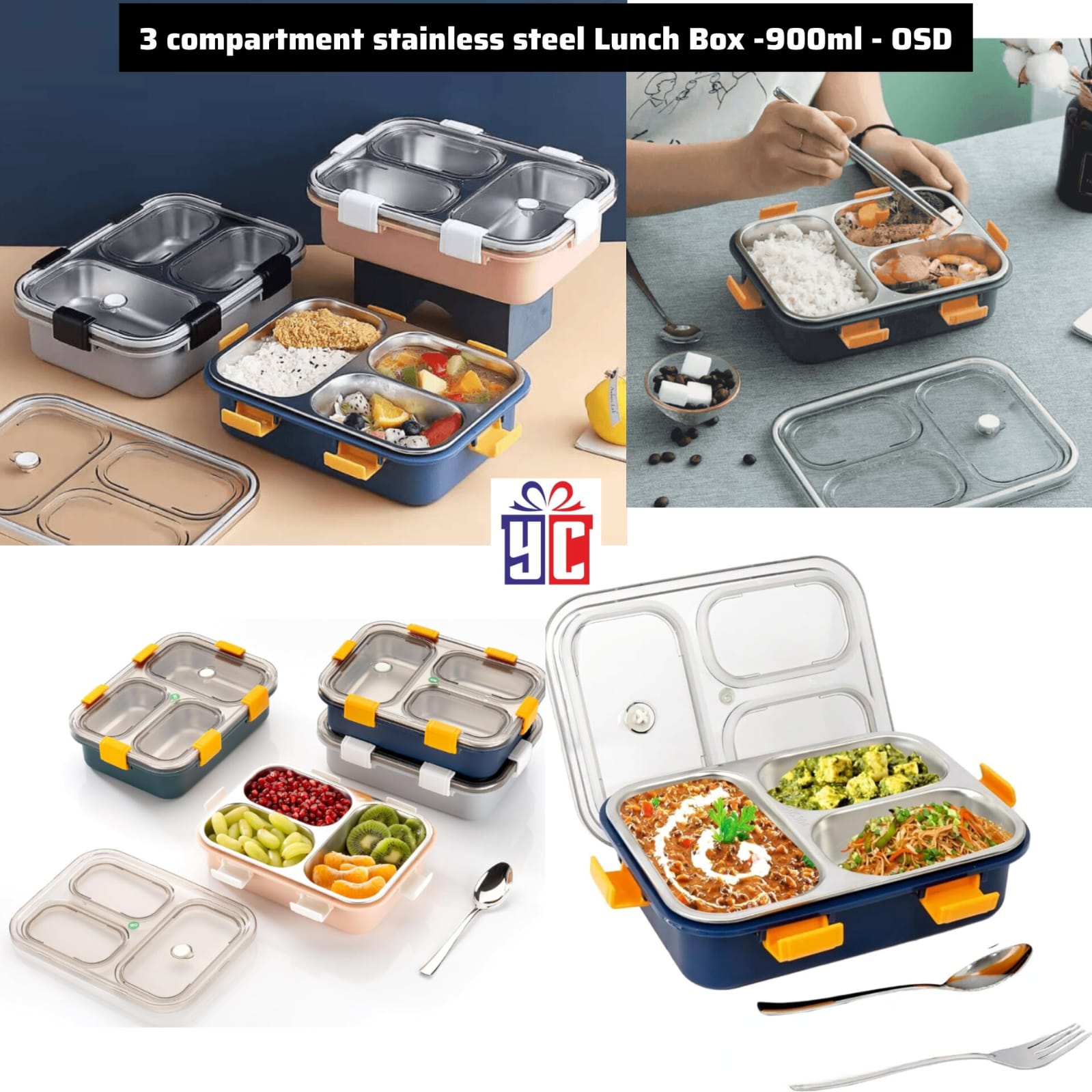 3 Compartment Stainless Steel Lunch Box